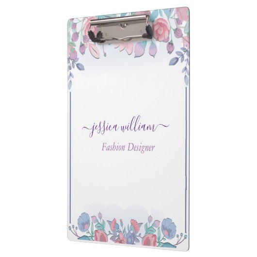 シックモダンウォーターカラーブルーアジサイフローラ クリップボード (左)