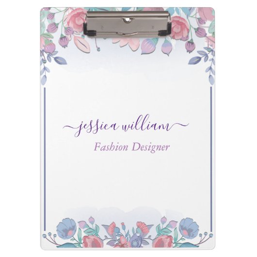 シックモダンウォーターカラーブルーアジサイフローラ クリップボード (正面)