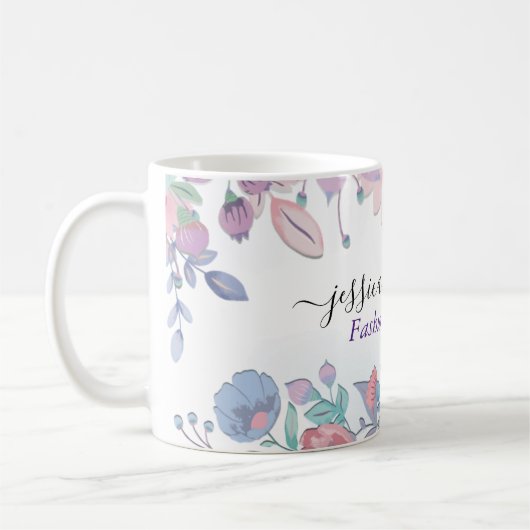 シックモダンウォーターカラーブルーアジサイフローラ コーヒーマグカップ (左)