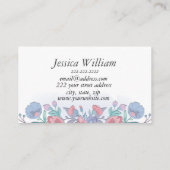 シックモダンウォーターカラーブルーアジサイフローラ コーリングカード (裏面)