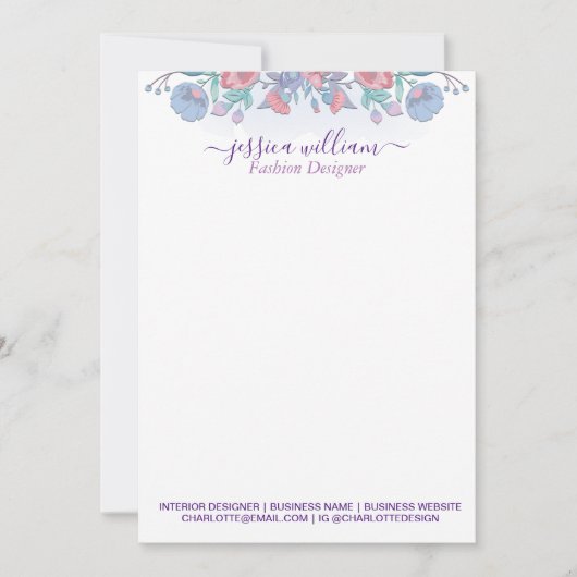 シックモダンウォーターカラーブルーアジサイフローラ サンキューカード (正面)