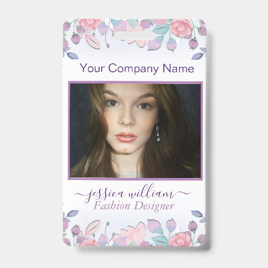 シックモダンウォーターカラーブルーアジサイフローラ バッジ (Front)