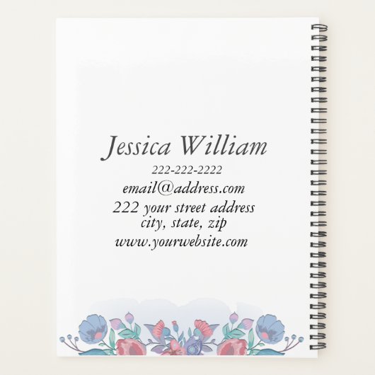 シックモダンウォーターカラーブルーアジサイフローラ プランナー手帳 (裏面)