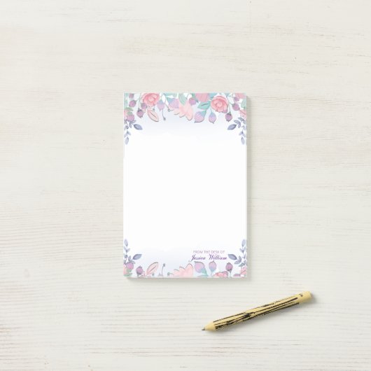 シックモダンウォーターカラーブルーアジサイフローラ ポストイット (デスク上)