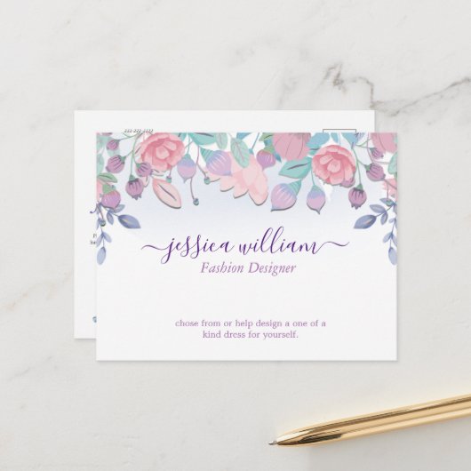 シックモダンウォーターカラーブルーアジサイフローラ ポストカード (正面/裏面インサイチュ)