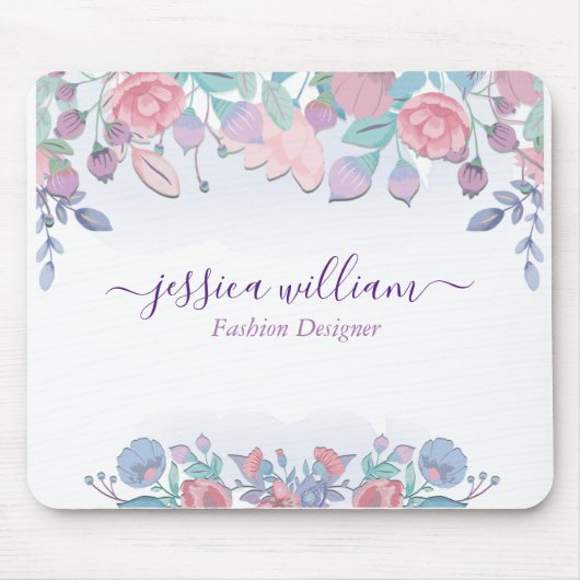 シックモダンウォーターカラーブルーアジサイフローラ マウスパッド (正面)