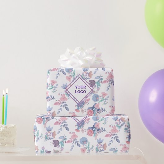 シックモダンウォーターカラーブルーアジサイフローラ ラッピングペーパー (パーティーギフト)