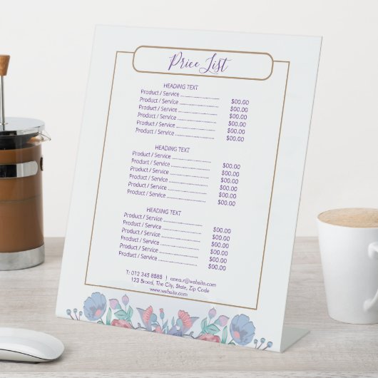 シックモダンウォーターカラーブルーアジサイフローラ 台座サイン (インサイチュ)