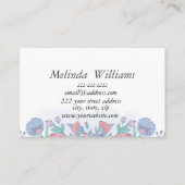 シックモダンウォーターカラーブルーアジサイフローラ 名刺 (裏面)