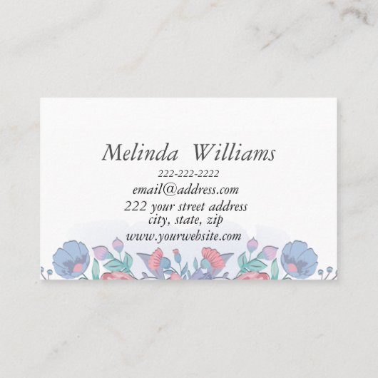 シックモダンウォーターカラーブルーアジサイフローラ 名刺 (裏面)