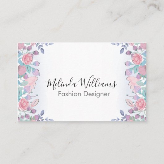 シックモダンウォーターカラーブルーアジサイフローラ 名刺 (正面)