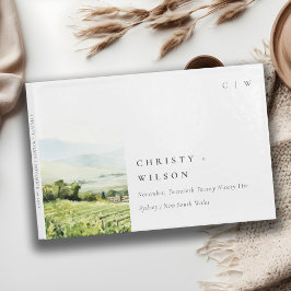 シックモダンウォーターカラーヴィンヤードランドスケープ結婚ズ ゲストブック