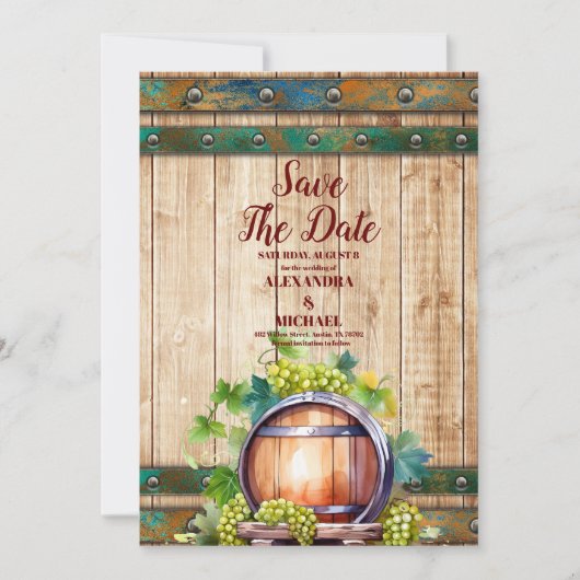 シックモダンウォーターカラーヴィンヤードランドスケープ結婚ズ セーブザデート (正面)