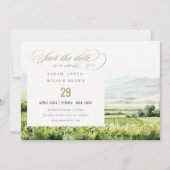 シックモダンウォーターカラーヴィンヤードランドスケープ結婚ズ セーブザデート (正面)