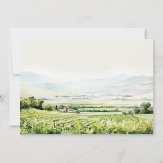 シックモダンウォーターカラーヴィンヤードランドスケープ結婚ズ セーブザデート (裏面)