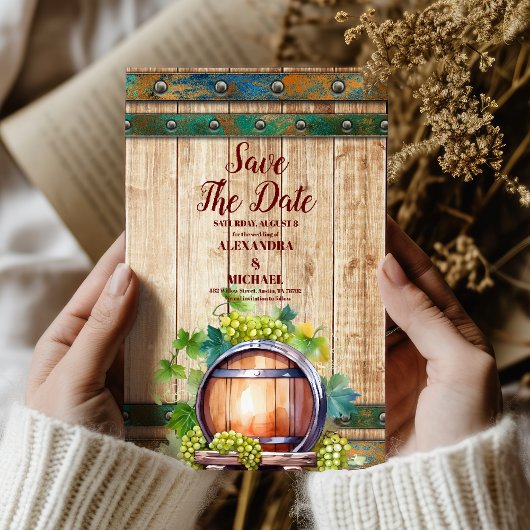 シックモダンウォーターカラーヴィンヤードランドスケープ結婚ズ セーブザデート