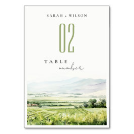 シックモダンウォーターカラーヴィンヤードランドスケープ結婚ズ テーブルナンバー