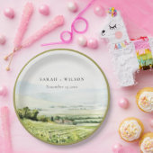 シックモダンウォーターカラーヴィンヤードランドスケープ結婚ズ ペーパープレート (パーティー)