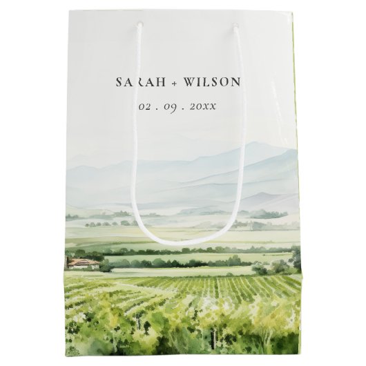 シックモダンウォーターカラーヴィンヤードランドスケープ結婚ズ ミディアムペーパーバッグ (裏面)