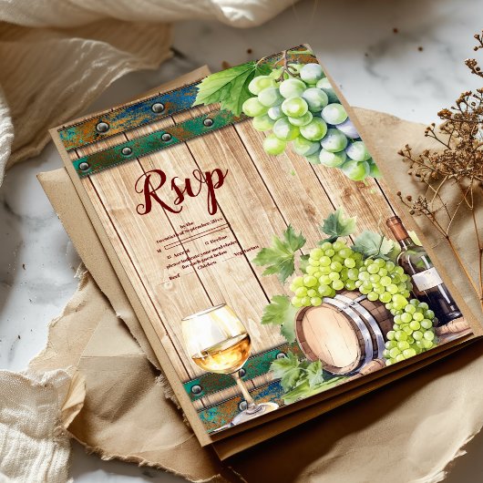 シックモダンウォーターカラーヴィンヤードランドスケープ結婚ズ 出欠カード