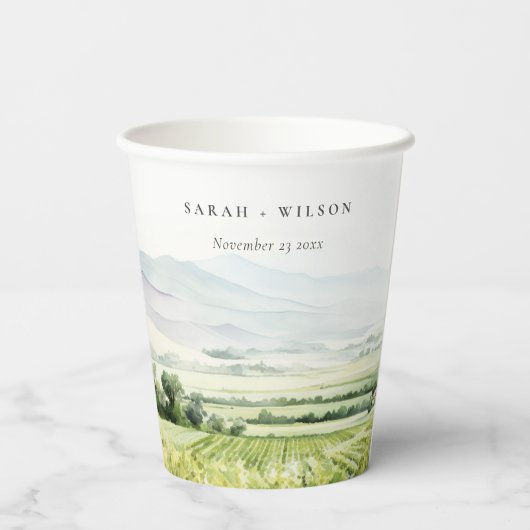 シックモダンウォーターカラーヴィンヤードランドスケープ結婚ズ 紙コップ (裏面)