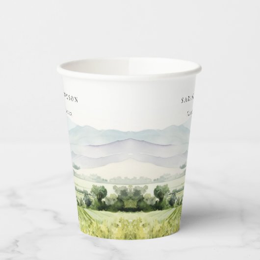 シックモダンウォーターカラーヴィンヤードランドスケープ結婚ズ 紙コップ (左)