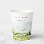 シックモダンウォーターカラーヴィンヤードランドスケープ結婚ズ 紙コップ (正面)