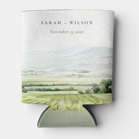 シックモダンウォーターカラーヴィンヤードランドスケープ結婚ズ 缶クーラー (正面)