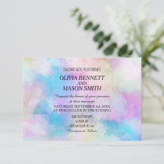 シックモダンウォーターカラー結婚式招待状 招待状 (スタンド正面)