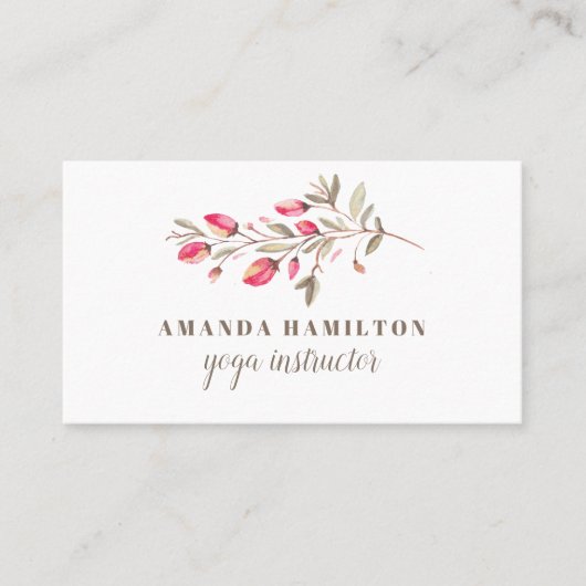 シックモダンウォーターカラー野生の牧草地ピンクの花 名刺 (正面)