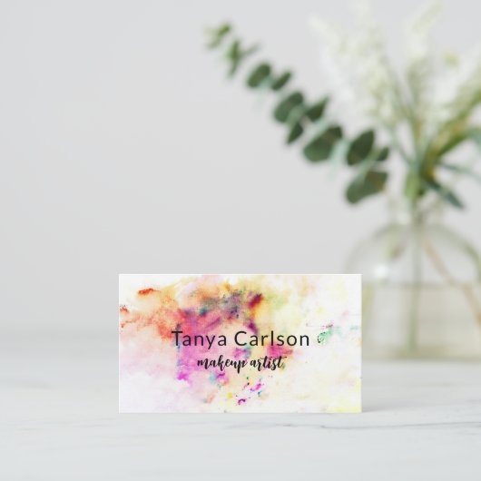 シックモダンウォーター絵を描カラースプラッシュメイクアップアーティスト 名刺 (スタンド正面)
