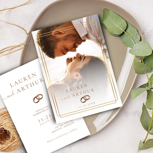 シックモダンウルトラミニマルタイポグラフィ写真結婚の 招待状