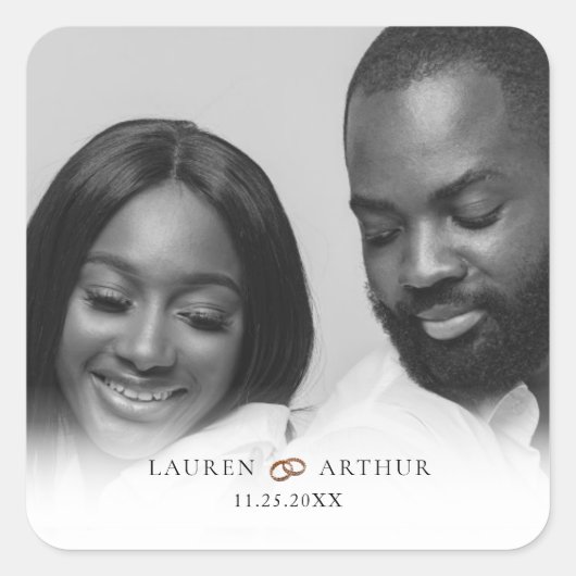 シックモダンウルトラミニマル金ゴールドフレーム結婚写真 スクエアシール (正面)