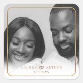 シックモダンウルトラミニマル金ゴールドフレーム結婚写真 スクエアシール (正面)