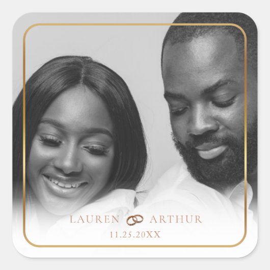 シックモダンウルトラミニマル金ゴールドフレーム結婚写真 スクエアシール (正面)