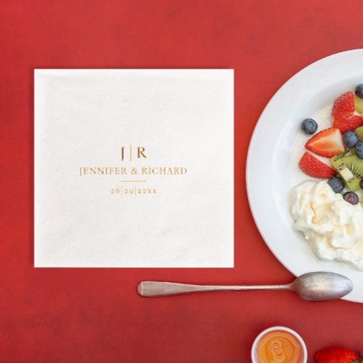 シックモダンエレガントな結婚式名日付モノグラム 箔ナプキン