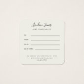 シックモダンエレガントアイボリーホワイトギフト証明書 (裏面)