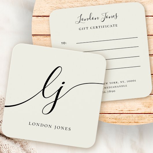 シックモダンエレガントアイボリーホワイトギフト証明書