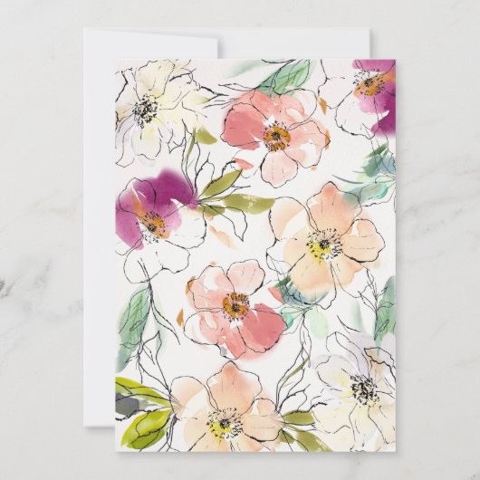 シックモダンエレガントウォーター色のフローラ結婚ズ 招待状 (裏面)