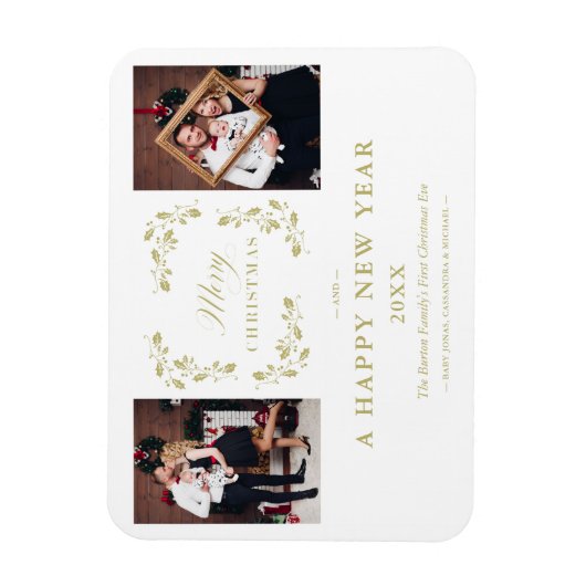 シックモダンエレガントクリスマス2写真ファミリー マグネット (縦)