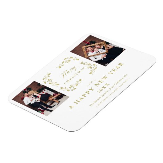 シックモダンエレガントクリスマス2写真ファミリー マグネット (左側)