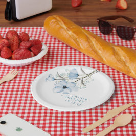 シックモダンエレガントダスティブルー結婚ズ ペーパープレート