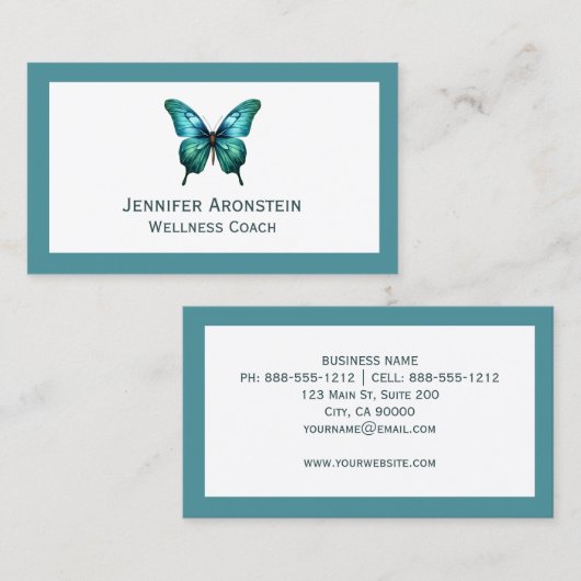 シックモダンエレガントティール(緑がかった色)バタフライ 名刺 (正面/裏面)