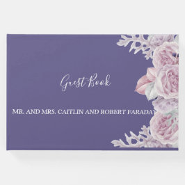シックモダンエレガントフレームパープルフローラ ゲストブック