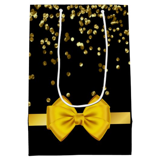 シックモダンエレガントブラックと金ゴールド甘い16メディ ミディアムペーパーバッグ (裏面)