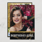 シックモダンエレガントブラックと金ゴールド甘い16 invita 招待状 (正面/裏面)