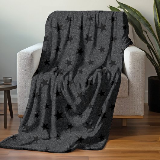 シックモダンエレガントブラックスターパターン フリースブランケット
