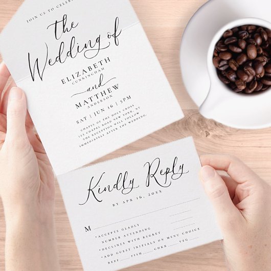 シックモダンエレガントミニマルシンプルナリストウェディングRSVP オールインワン招待状