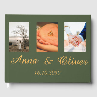 シックモダンエレガント手書き写真結婚の言語 ゲストブック