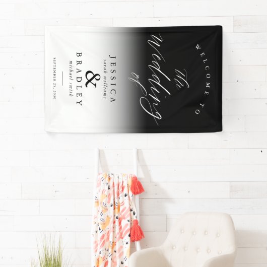 シックモダンエレガント白黒結婚の歓迎 横断幕 (インサイチュ)